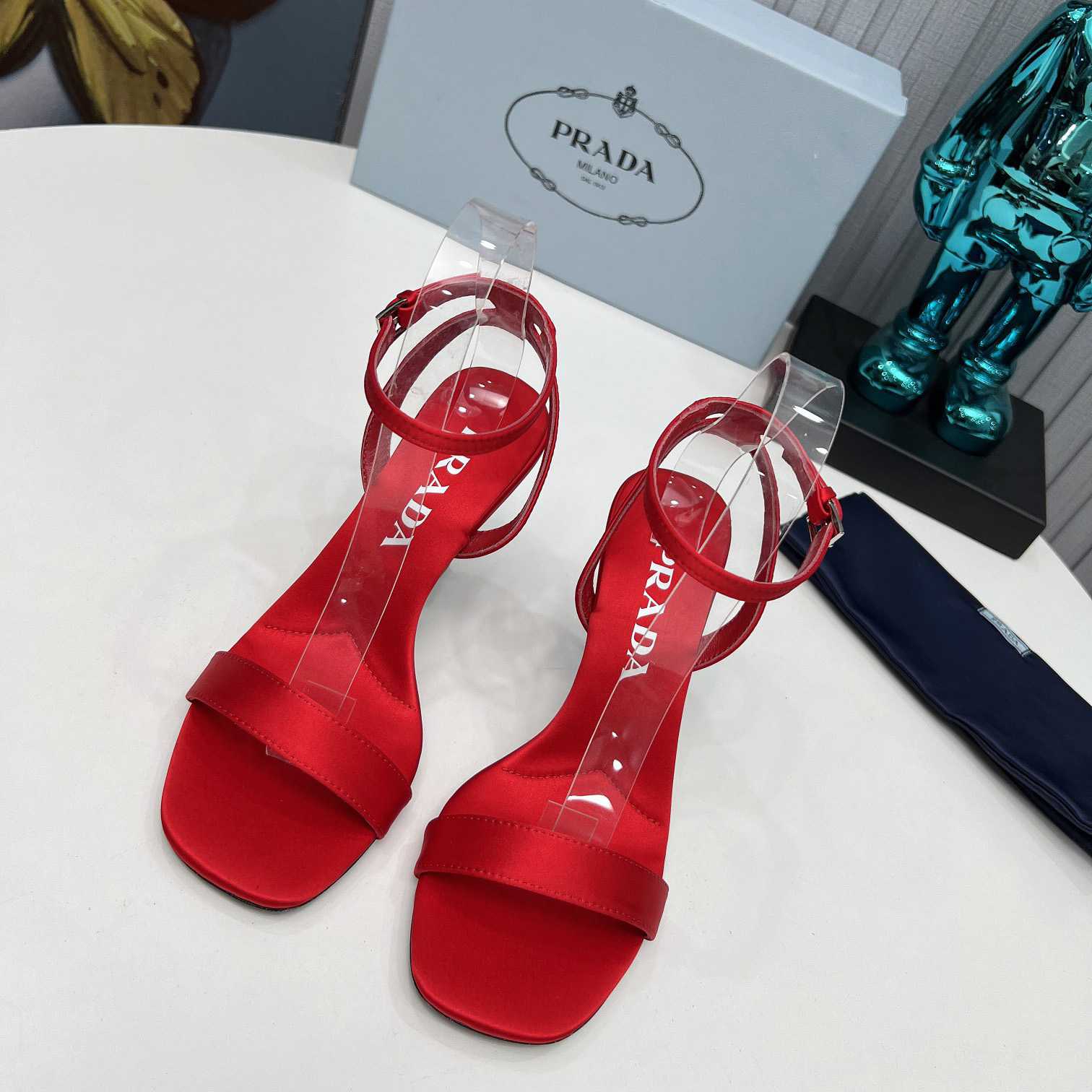 Prada 85mm Geometric-heel Satin Sandals - 