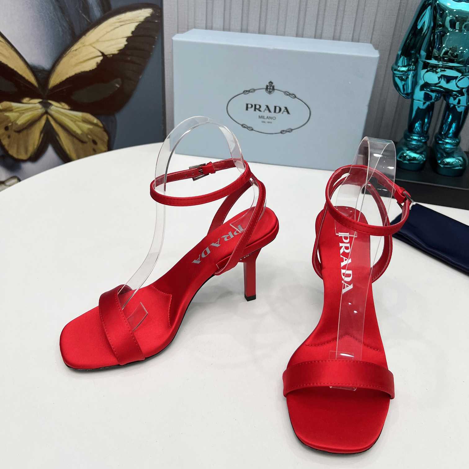 Prada 85mm Geometric-heel Satin Sandals - 