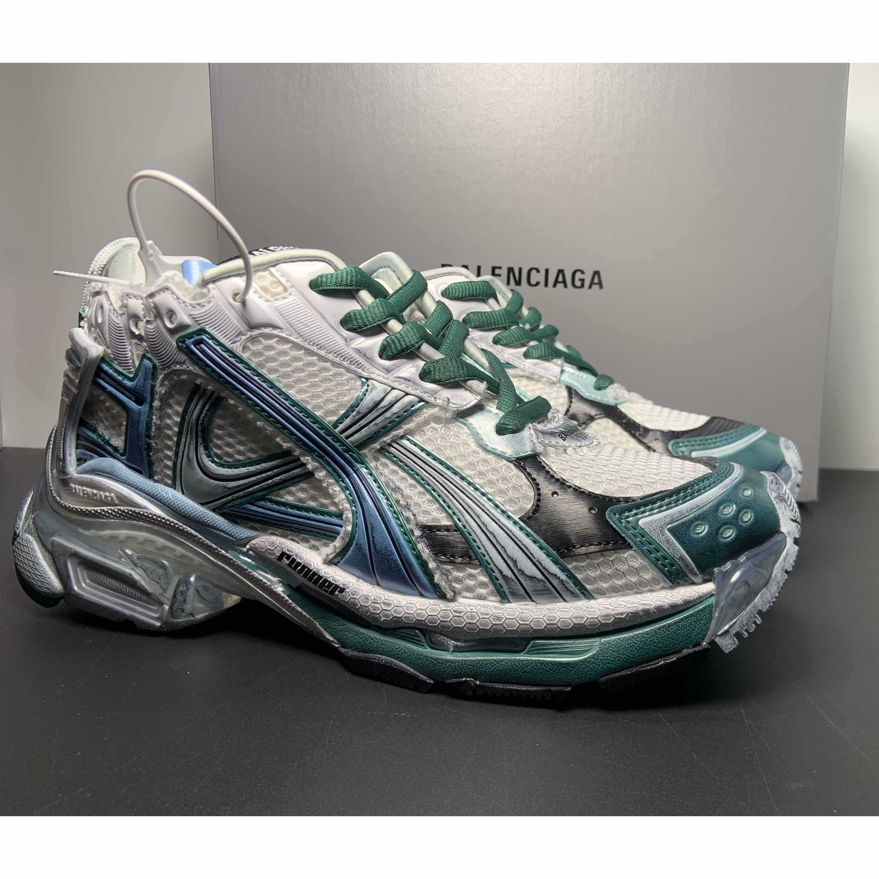 Balenciaga Runner Sneaker In White/Green And Blue - PerfectKickZ