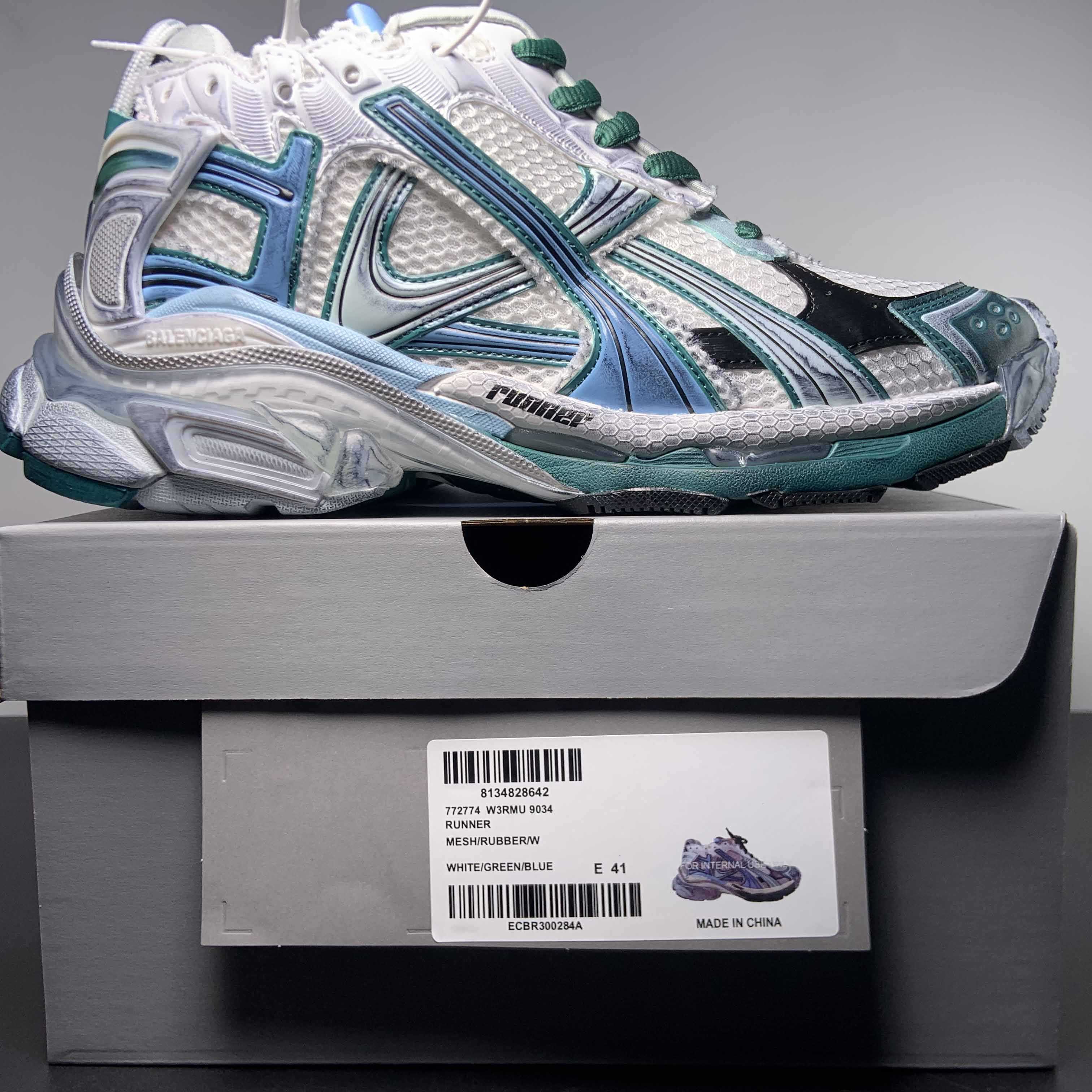 Balenciaga Runner Sneaker In White/Green And Blue - PerfectKickZ