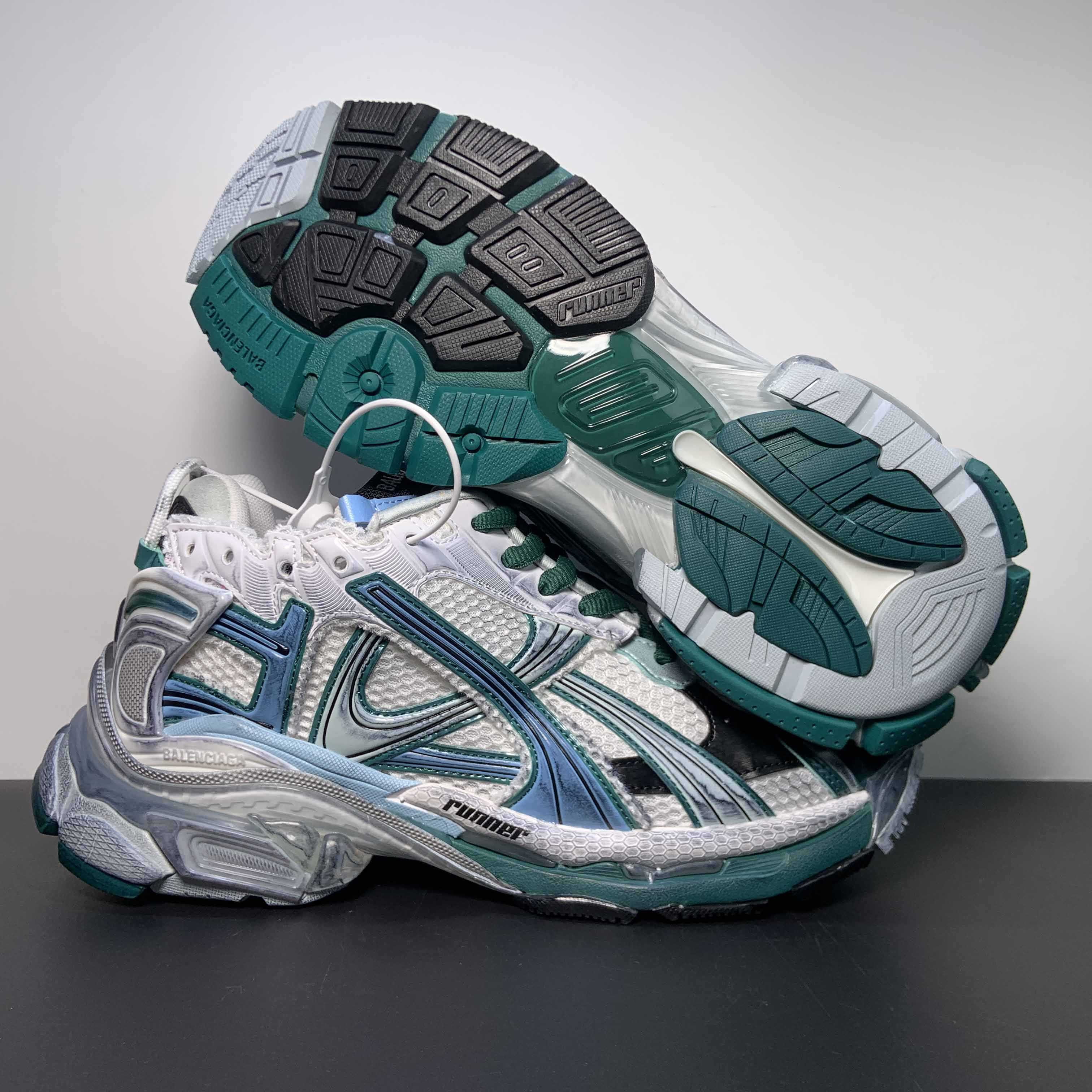 Balenciaga Runner Sneaker In White/Green And Blue - PerfectKickZ