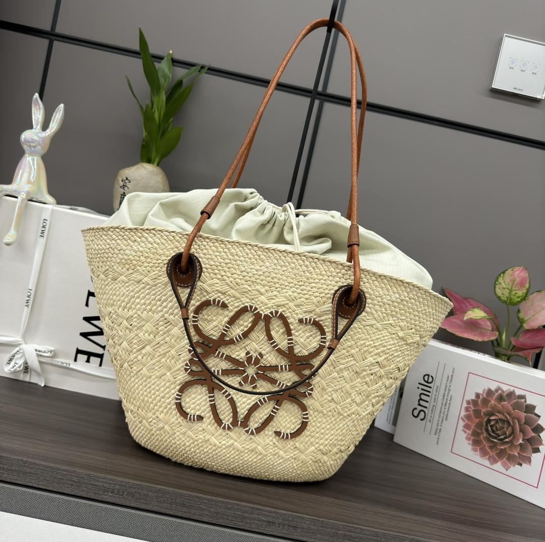 Loewe Anagram Basket Bag In Iraca Palm And Calfskin - PerfectKickZ