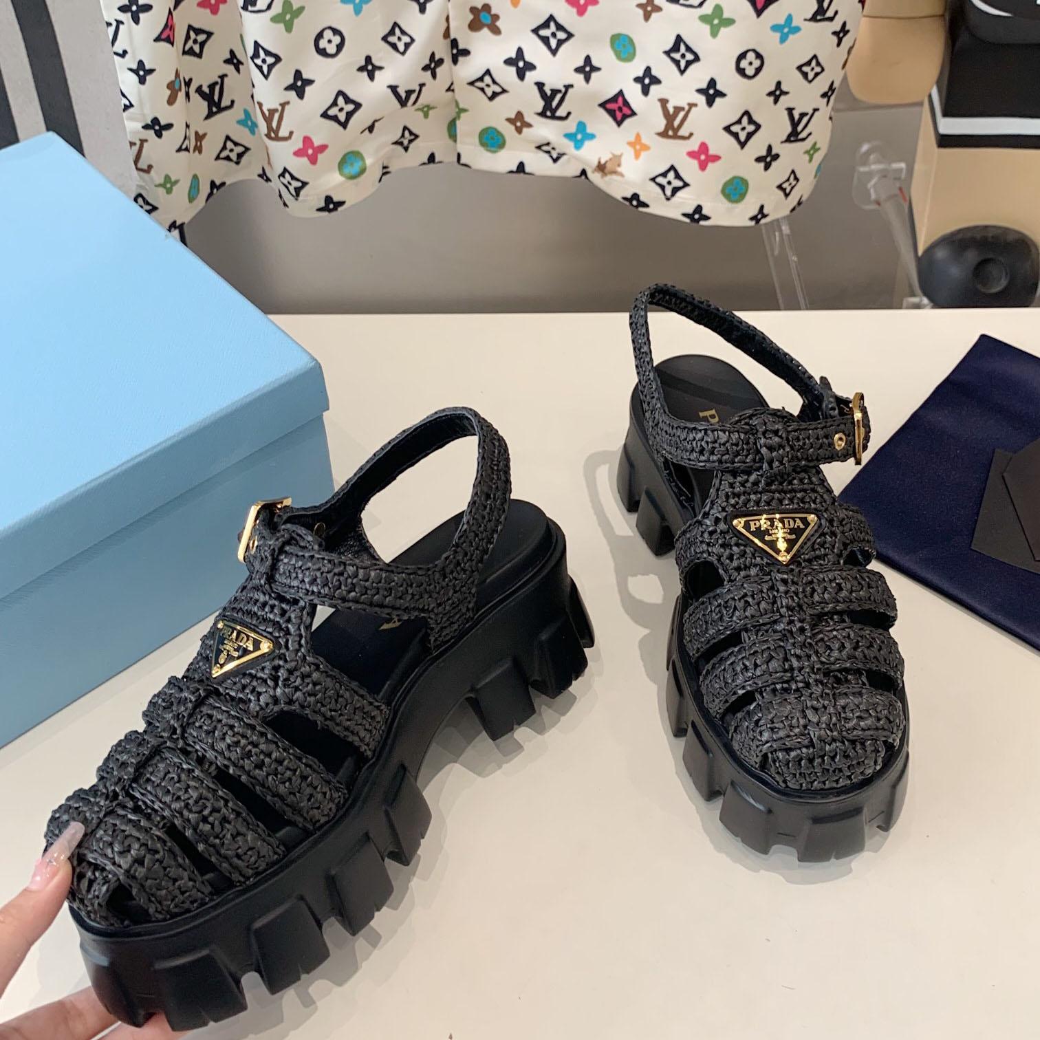 Prada Monolith Crochet Cage Sandals - PerfectKickZ