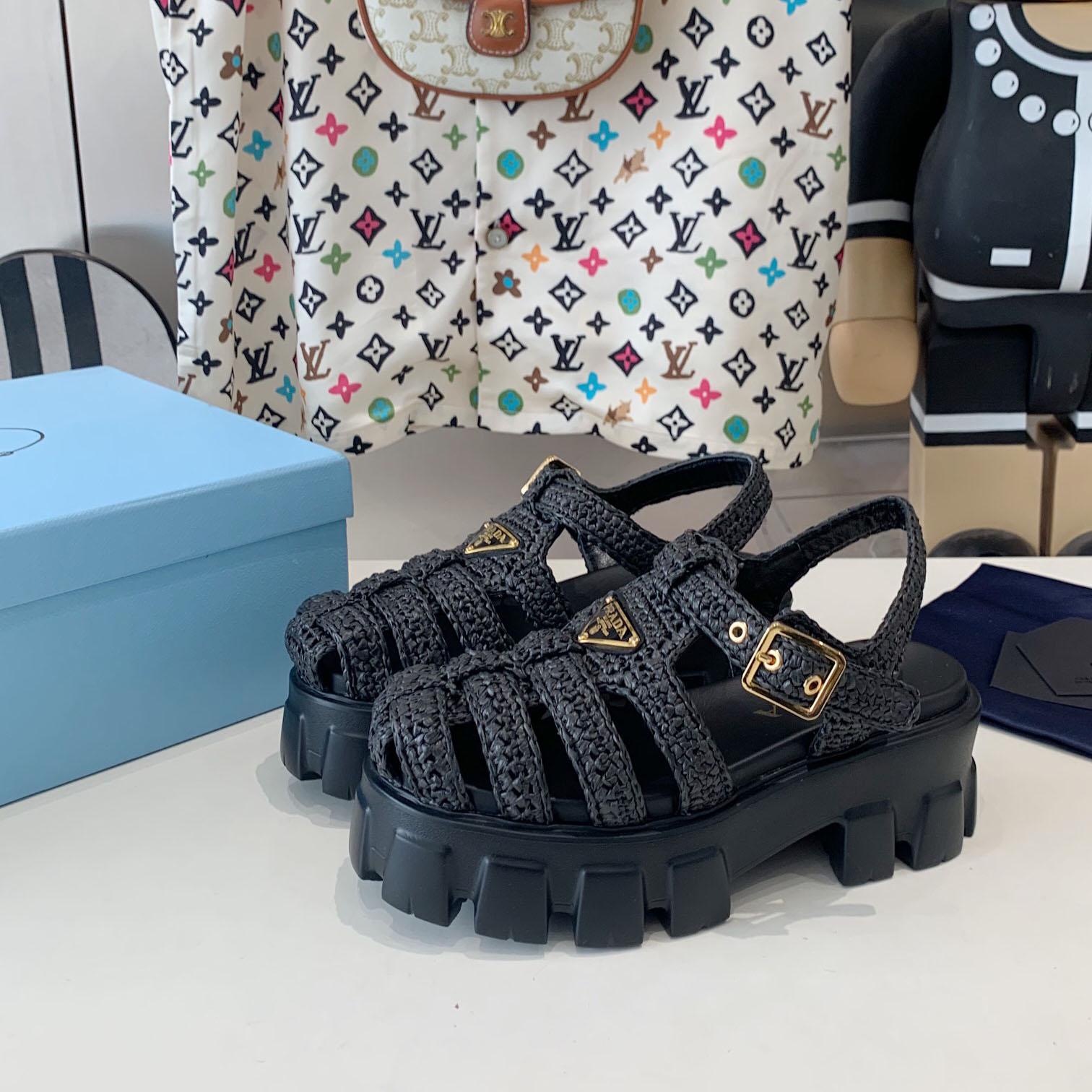 Prada Monolith Crochet Cage Sandals - PerfectKickZ