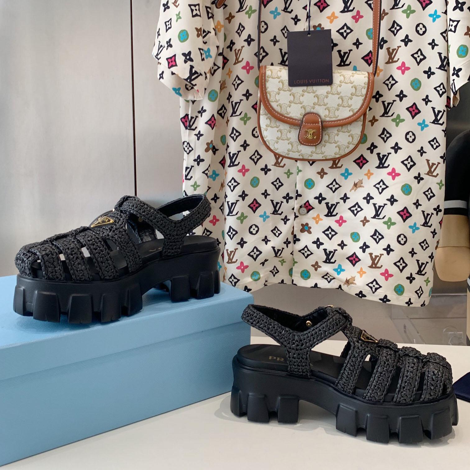 Prada Monolith Crochet Cage Sandals - PerfectKickZ
