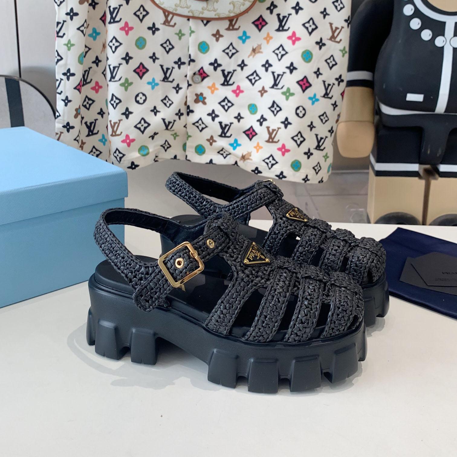 Prada Monolith Crochet Cage Sandals - PerfectKickZ