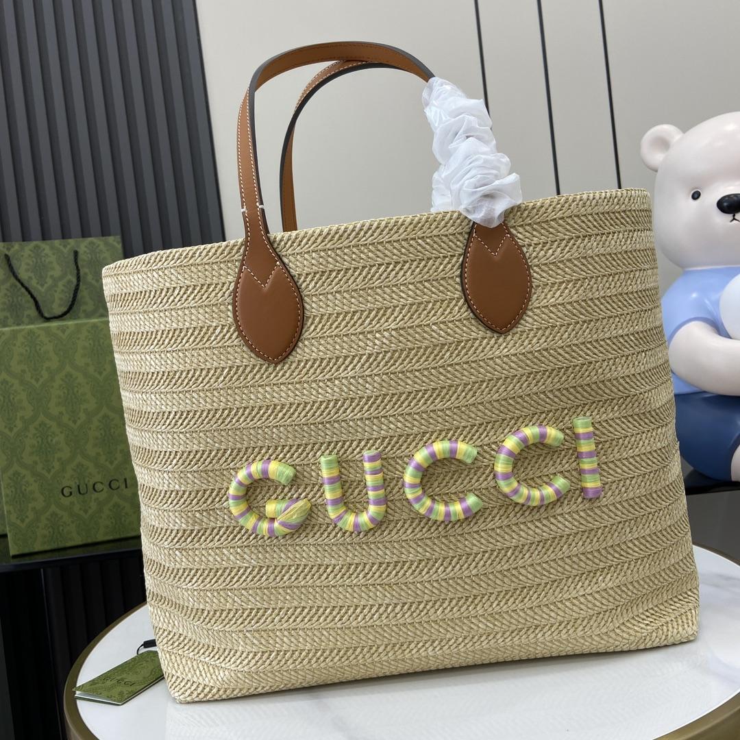 Gucci Medium Straw-effect Tote - PerfectKickZ