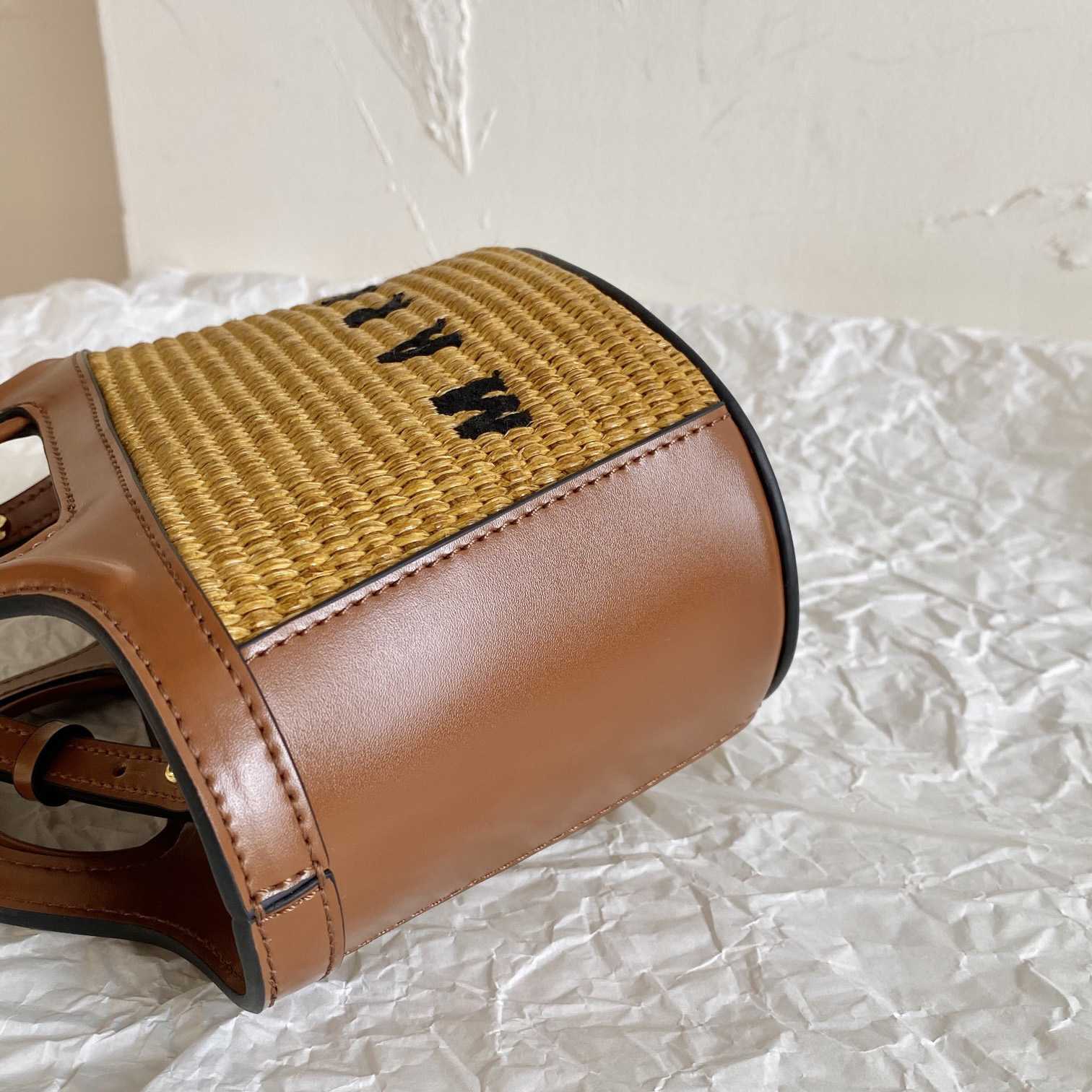 Marni Tropicalia Micro Bag In Brown Leather And Raffia-effect Fabric - PerfectKickZ