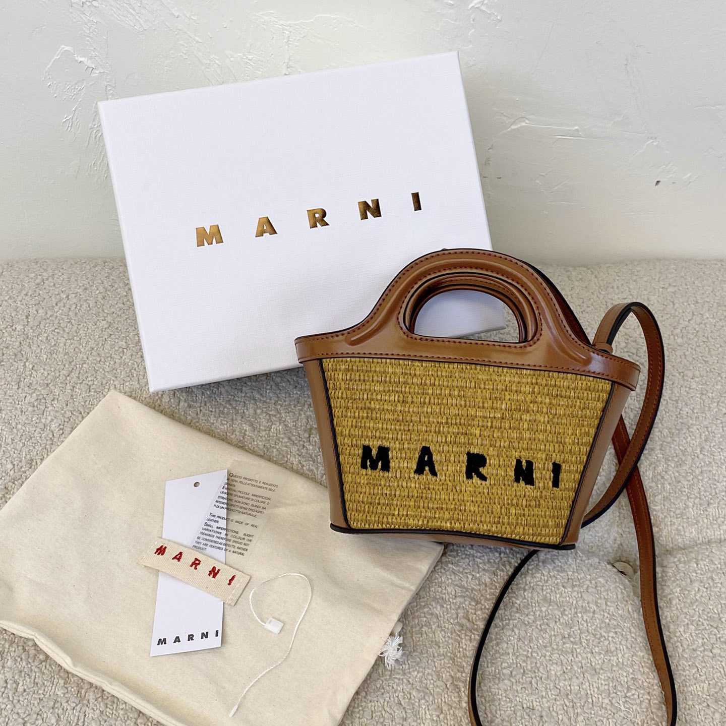 Marni Tropicalia Micro Bag In Brown Leather And Raffia-effect Fabric - PerfectKickZ