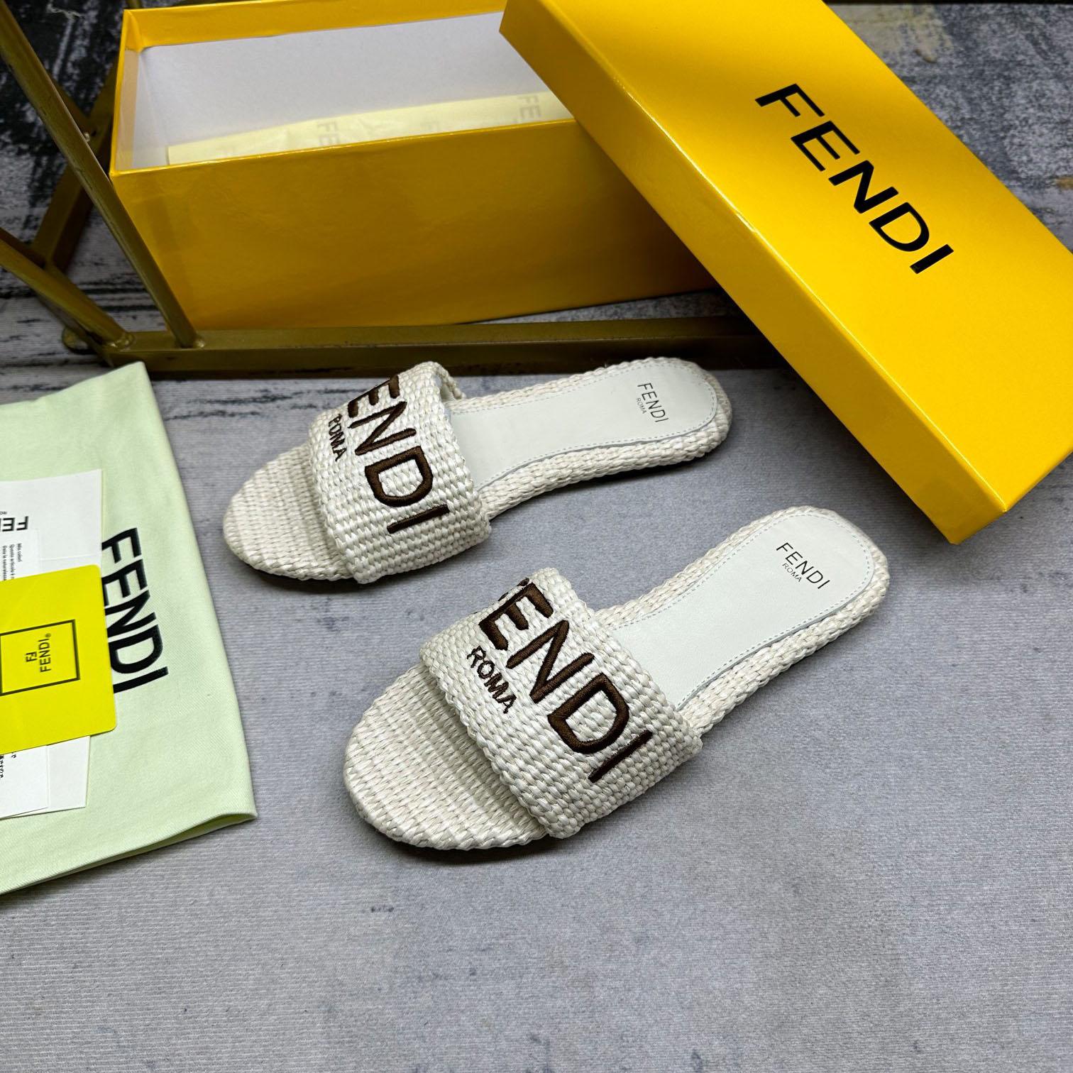 Fendi Signature Natural Raffia Slides - PerfectKickZ