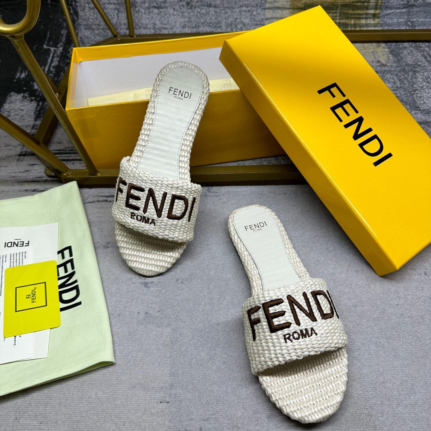 Fendi Signature Natural Raffia Slides - PerfectKickZ