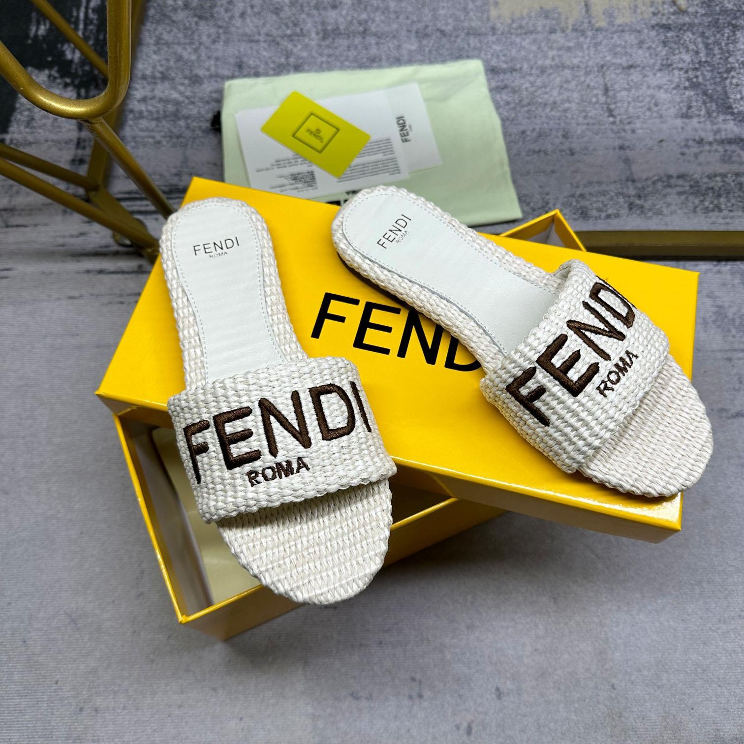 Fendi Signature Natural Raffia Slides - PerfectKickZ