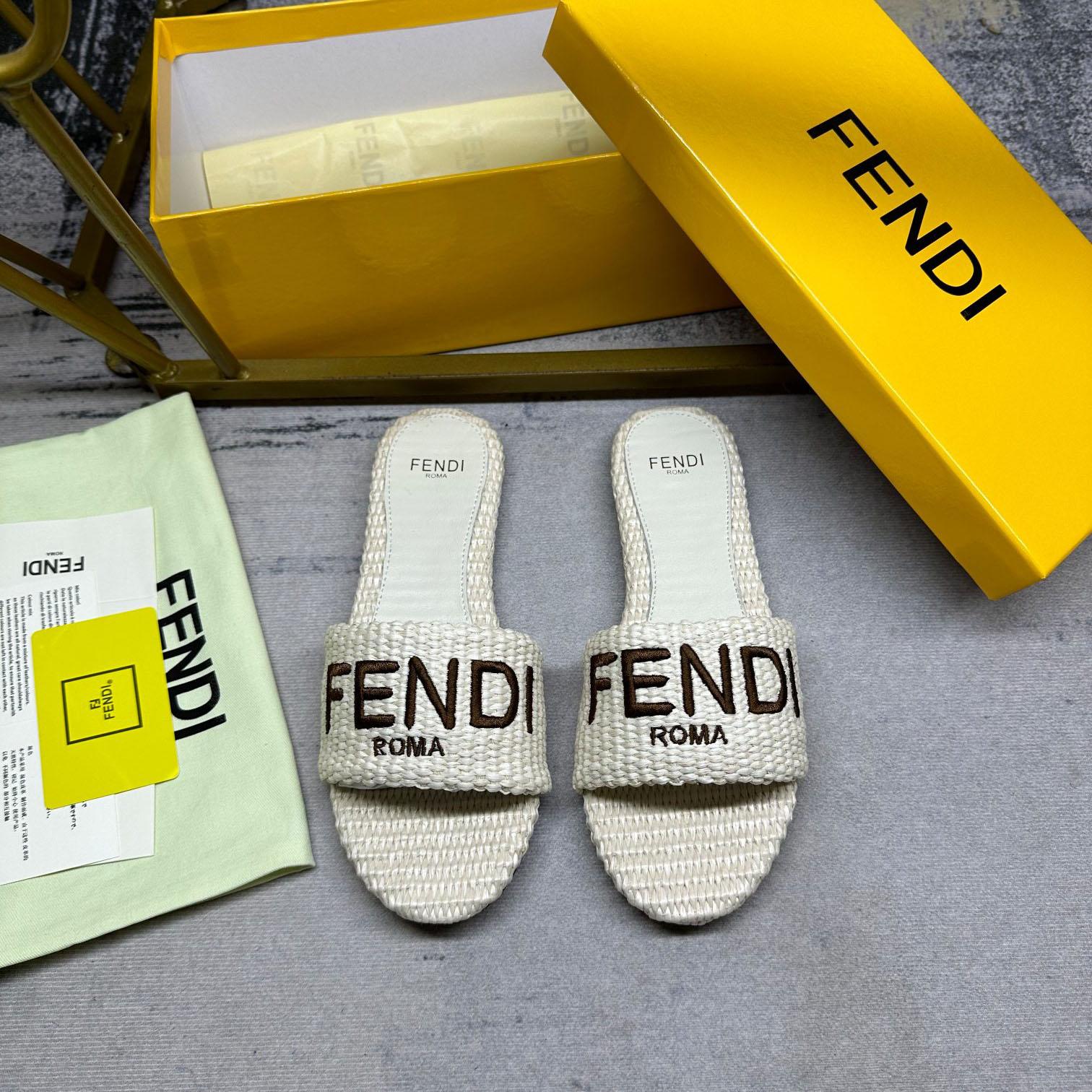 Fendi Signature Natural Raffia Slides - PerfectKickZ