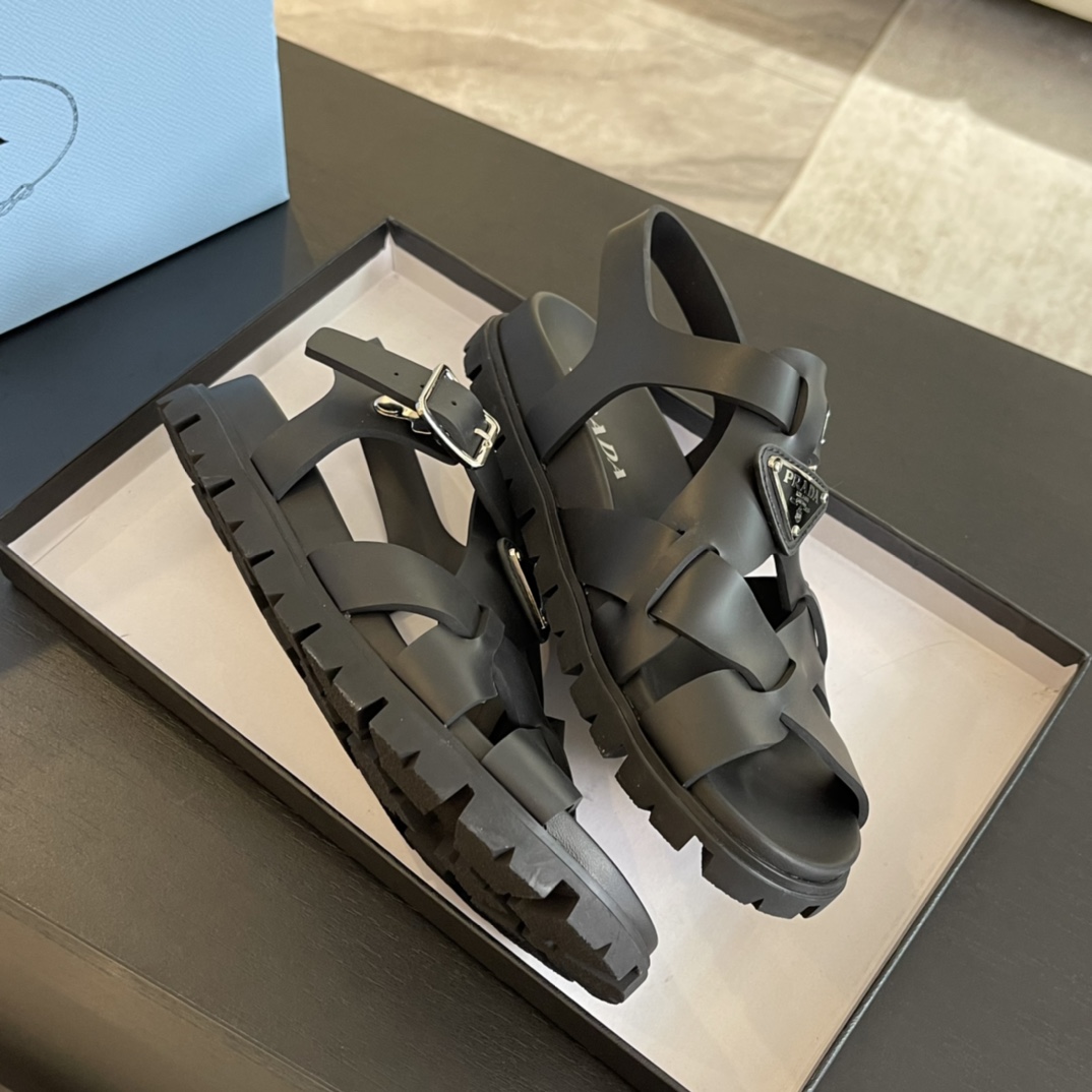 Prada Crisscross Rubber Sandals - 