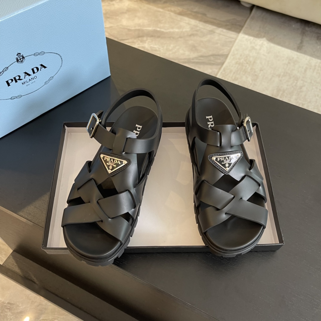 Prada Crisscross Rubber Sandals - 