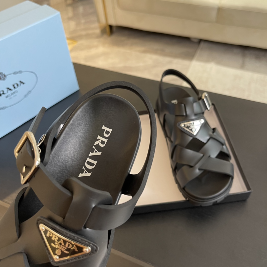 Prada Crisscross Rubber Sandals - 