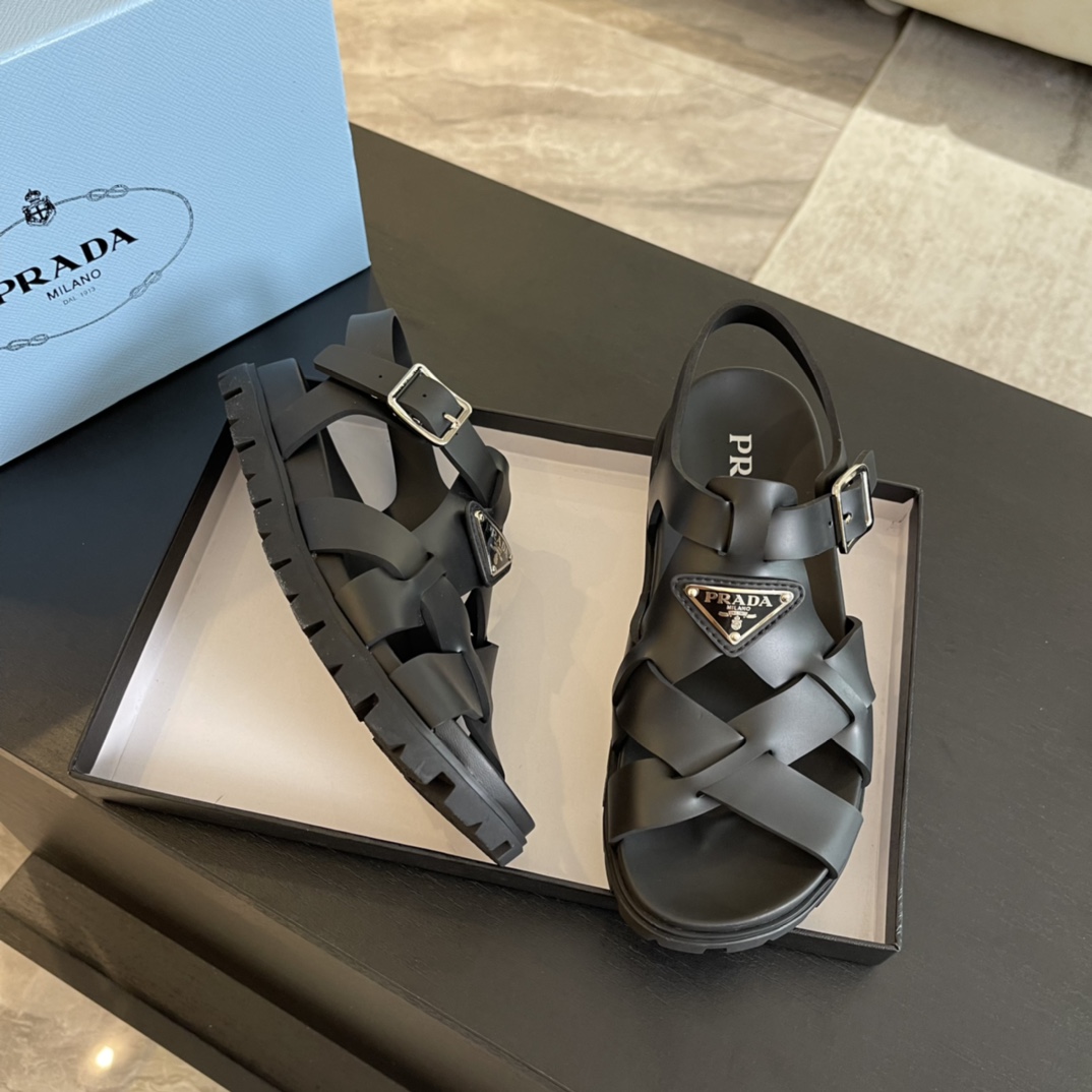 Prada Crisscross Rubber Sandals - 