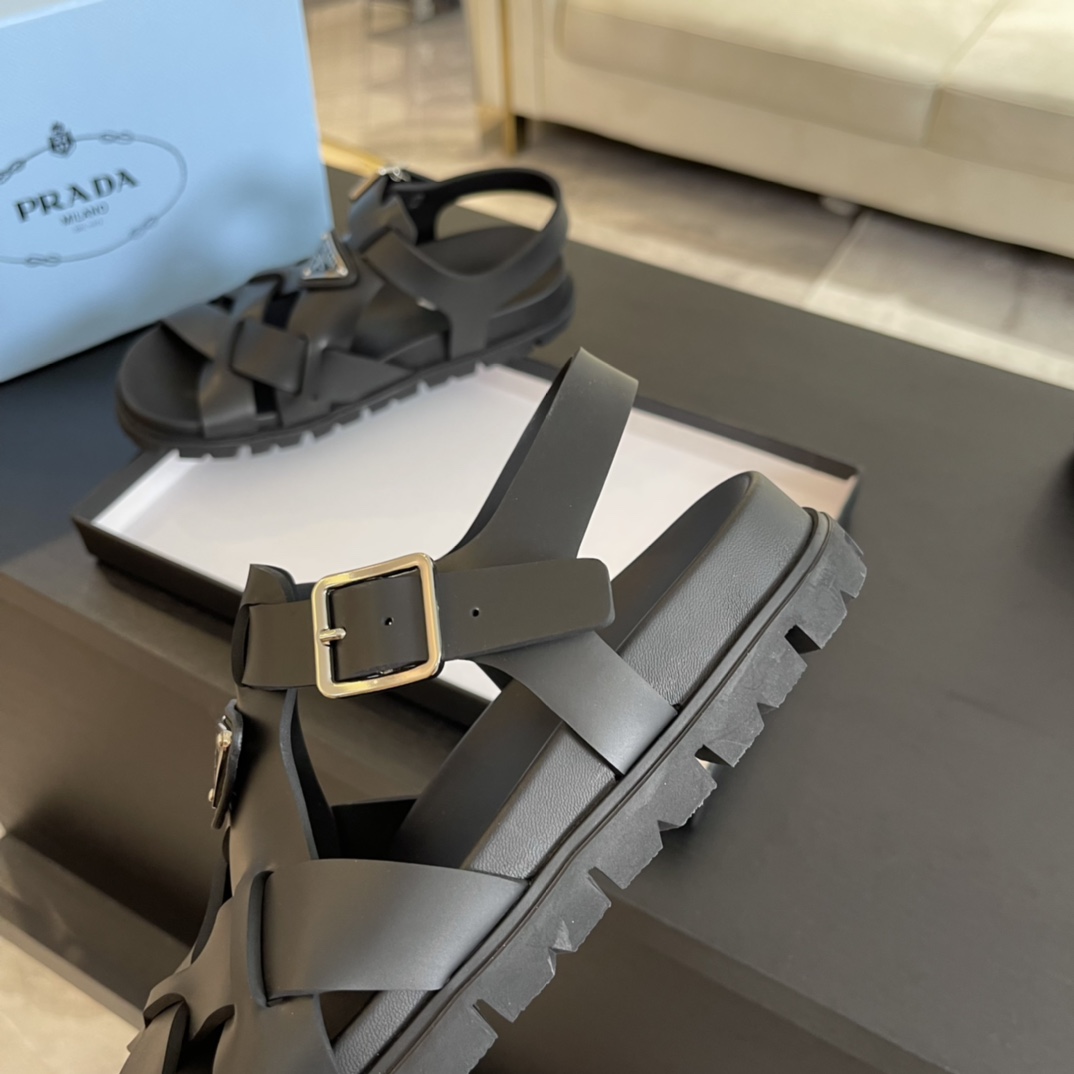 Prada Crisscross Rubber Sandals - 