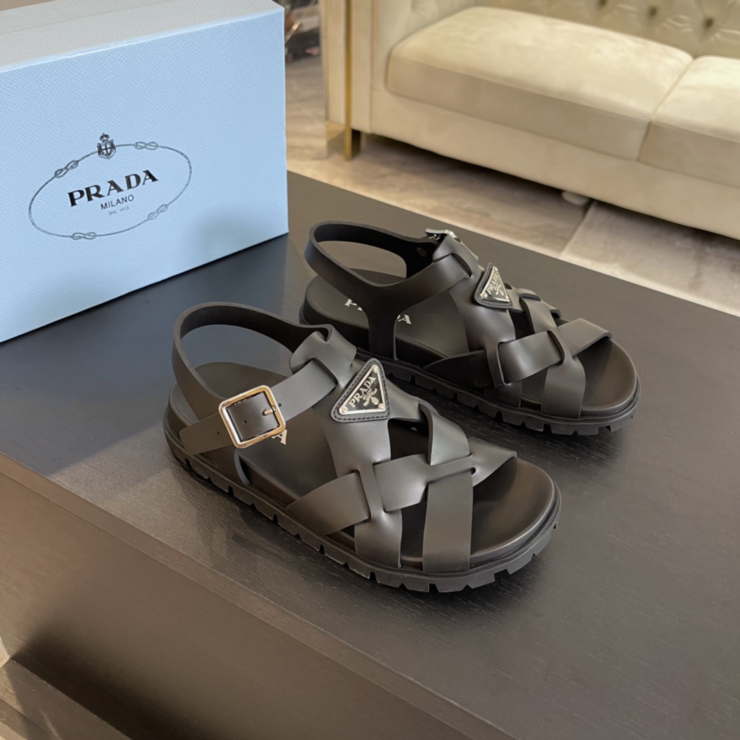 Prada Crisscross Rubber Sandals - PerfectKickZ