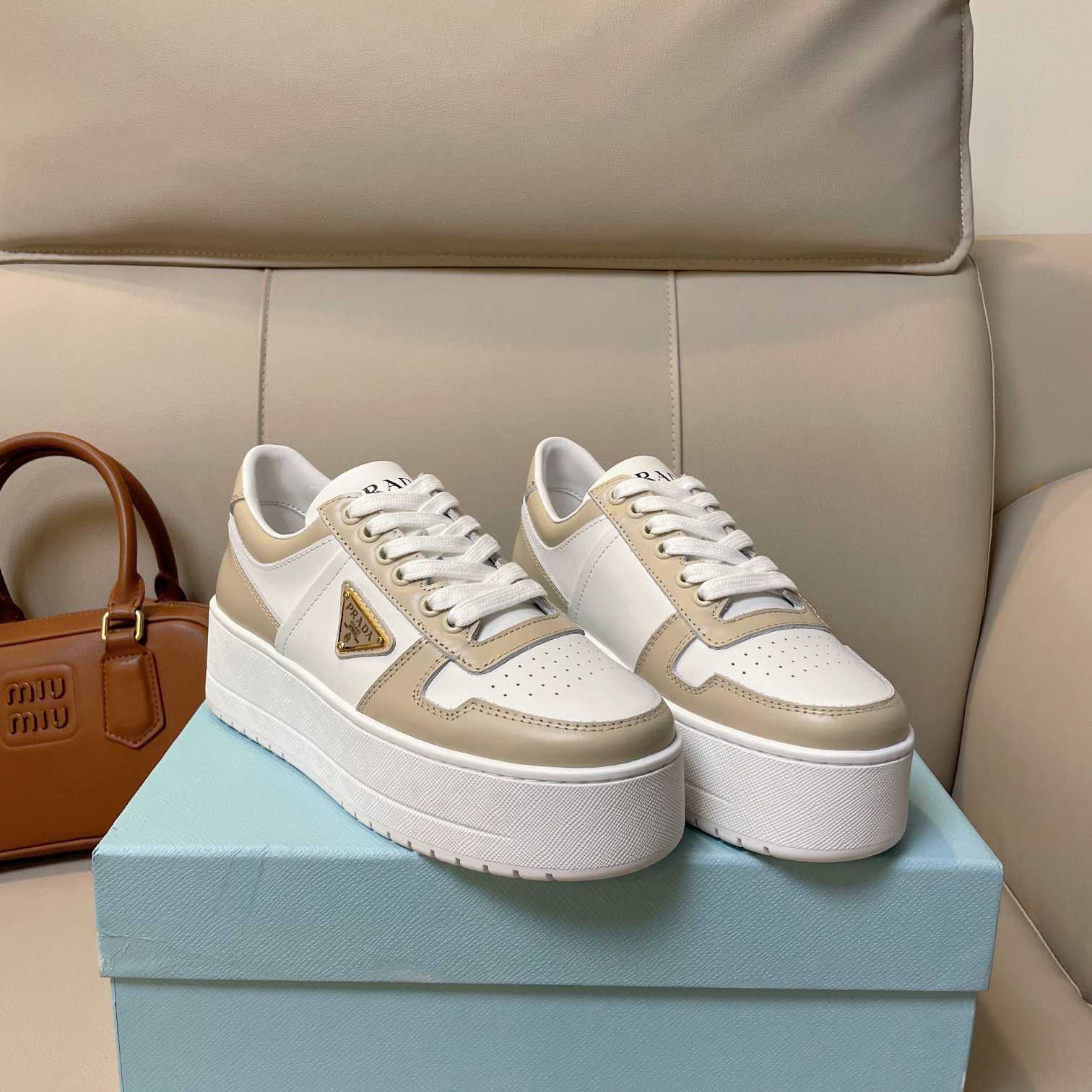 Prada Downtown Bold Leather Sneakers - PerfectKickZ
