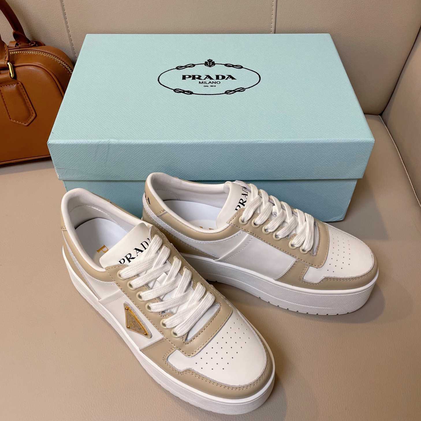 Prada Downtown Bold Leather Sneakers - PerfectKickZ