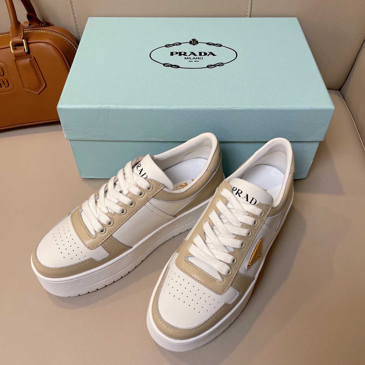 Prada Downtown Bold Leather Sneakers - PerfectKickZ
