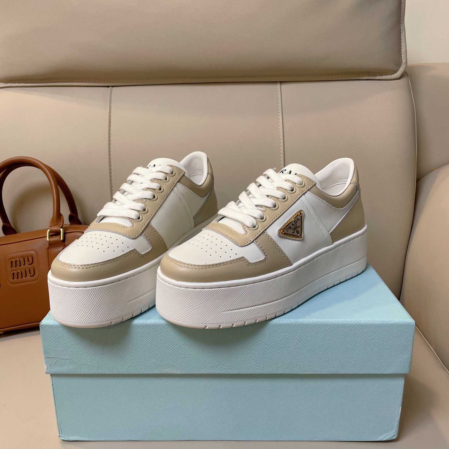 Prada Downtown Bold Leather Sneakers - PerfectKickZ