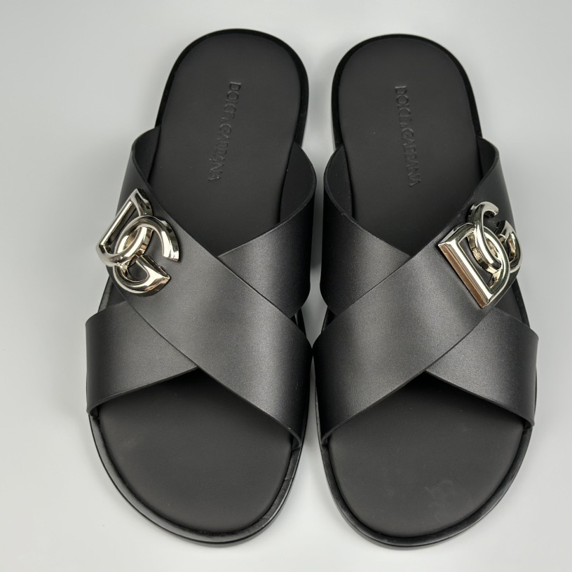 Dolce & Gabbana Logo-plaque Cross-over Leather Sandals - PerfectKickZ