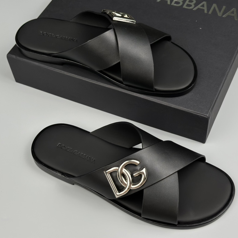 Dolce & Gabbana Logo-plaque Cross-over Leather Sandals - PerfectKickZ