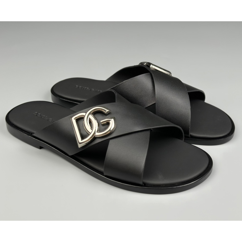 Dolce & Gabbana Logo-plaque Cross-over Leather Sandals - PerfectKickZ