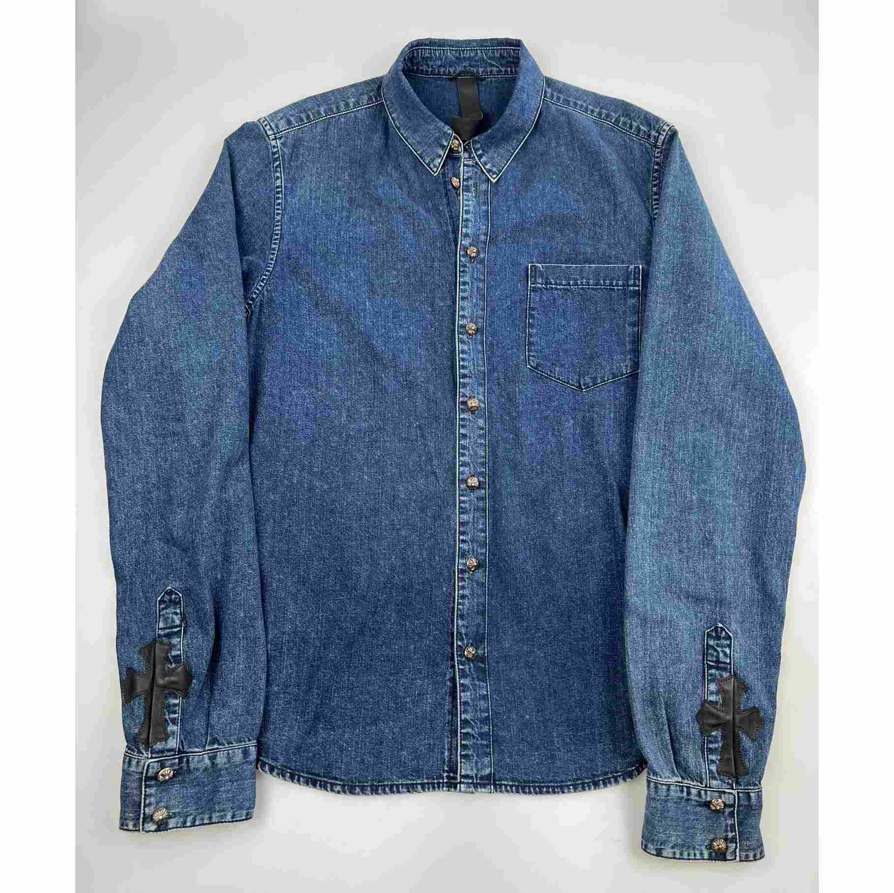 Chrome Heart Denim Button Up Shirt - PerfectKickZ
