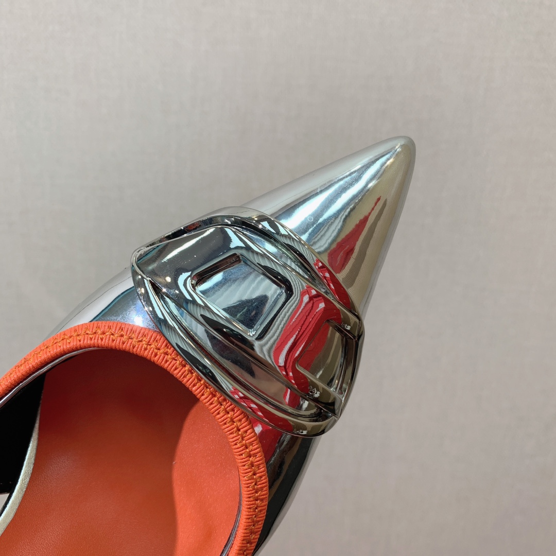Diesel D-Venus Sb Slingback Pumps In Metallic Leather - PerfectKickZ