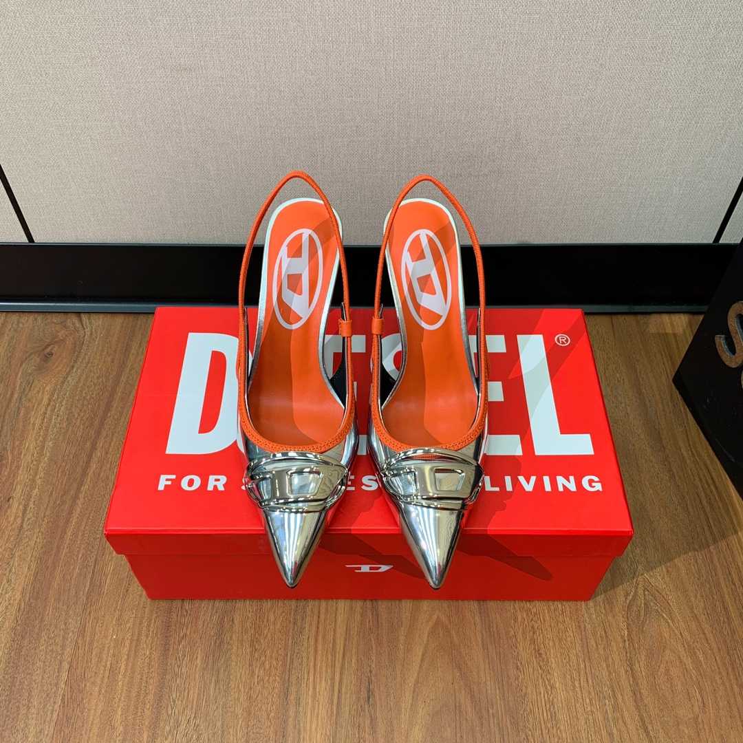 Diesel D-Venus Sb Slingback Pumps In Metallic Leather - PerfectKickZ