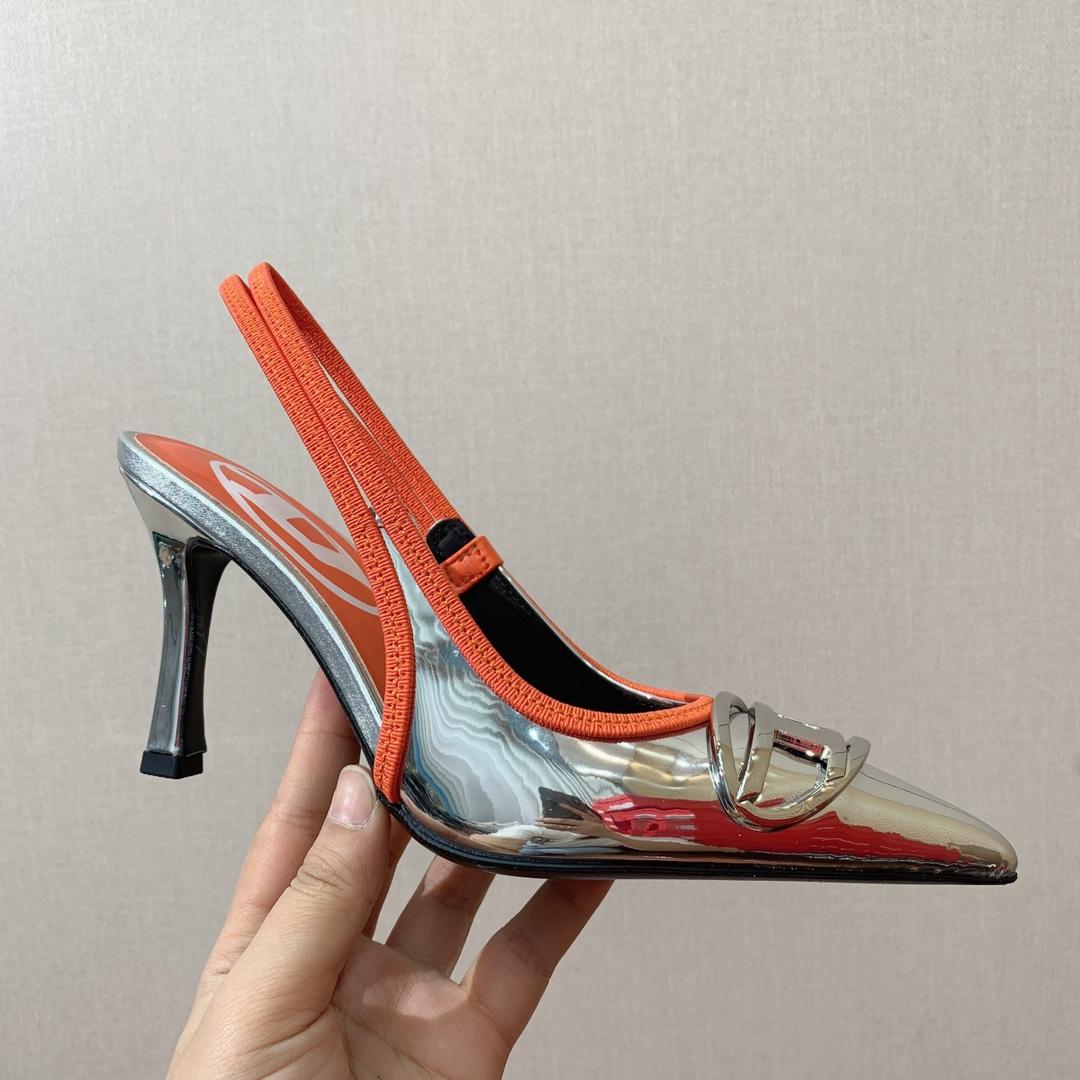 Diesel D-Venus Sb Slingback Pumps In Metallic Leather - PerfectKickZ