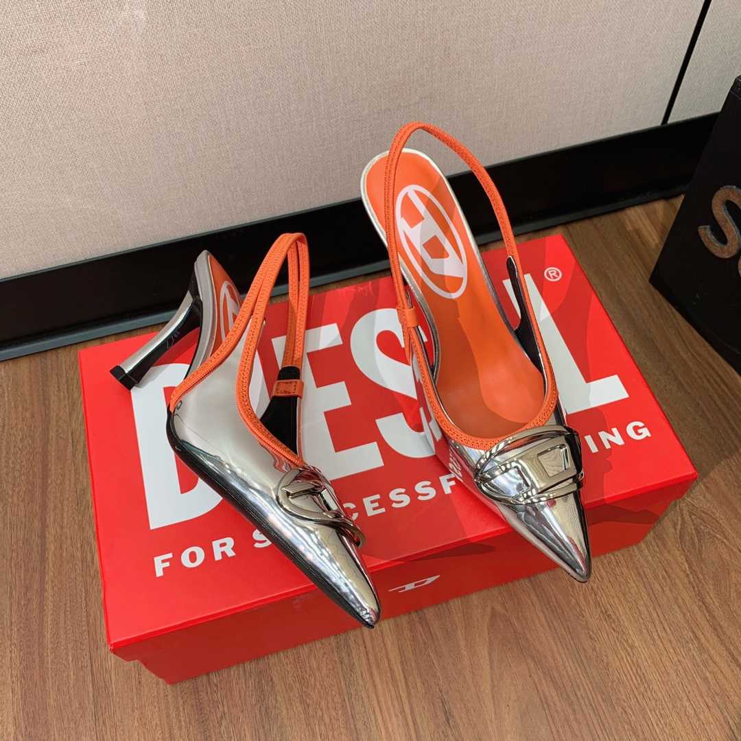 Diesel D-Venus Sb Slingback Pumps In Metallic Leather - PerfectKickZ