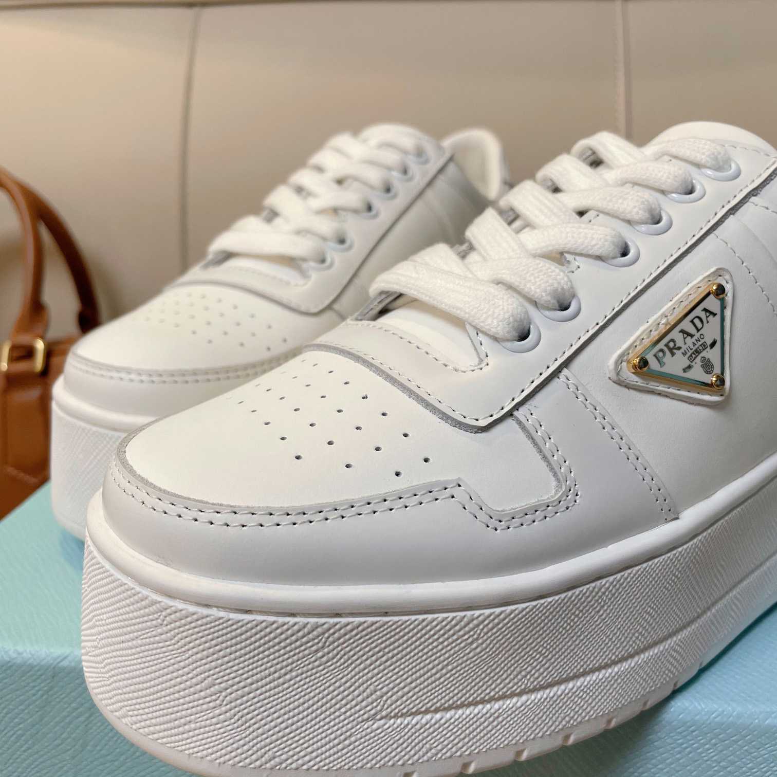 Prada Downtown Bold Leather Sneakers - PerfectKickZ