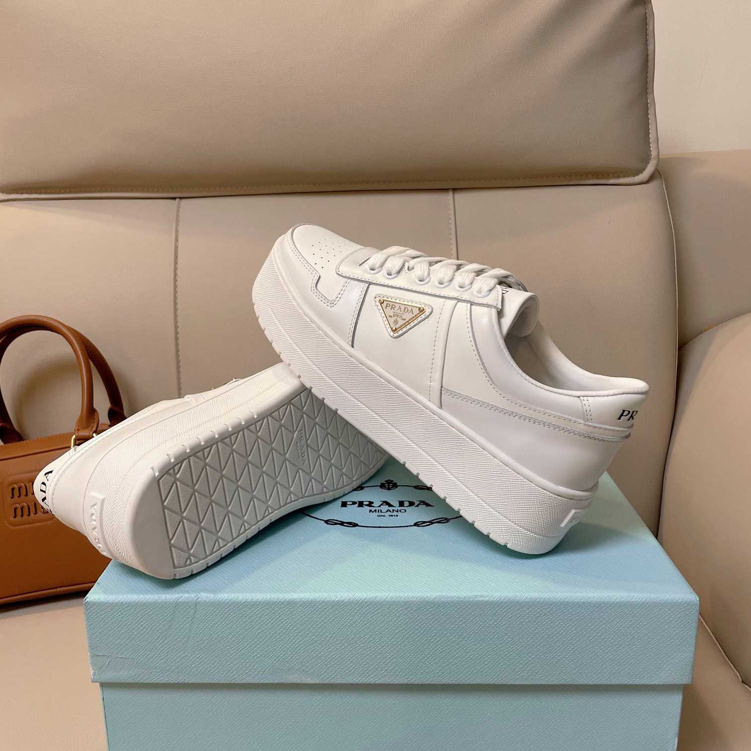 Prada Downtown Bold Leather Sneakers - PerfectKickZ