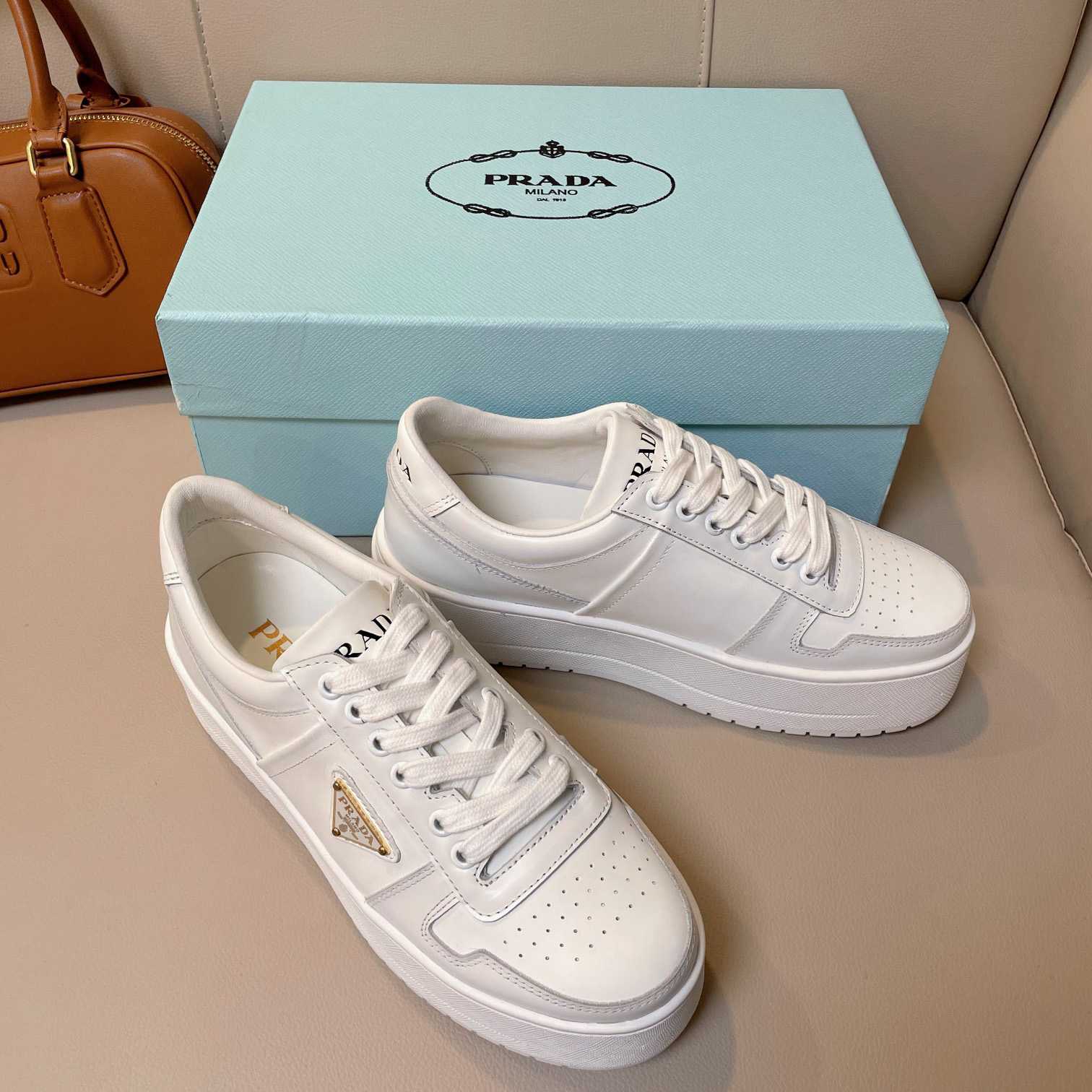 Prada Downtown Bold Leather Sneakers - PerfectKickZ