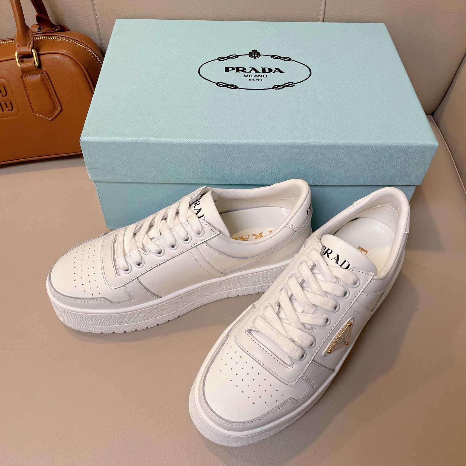 Prada Downtown Bold Leather Sneakers - PerfectKickZ