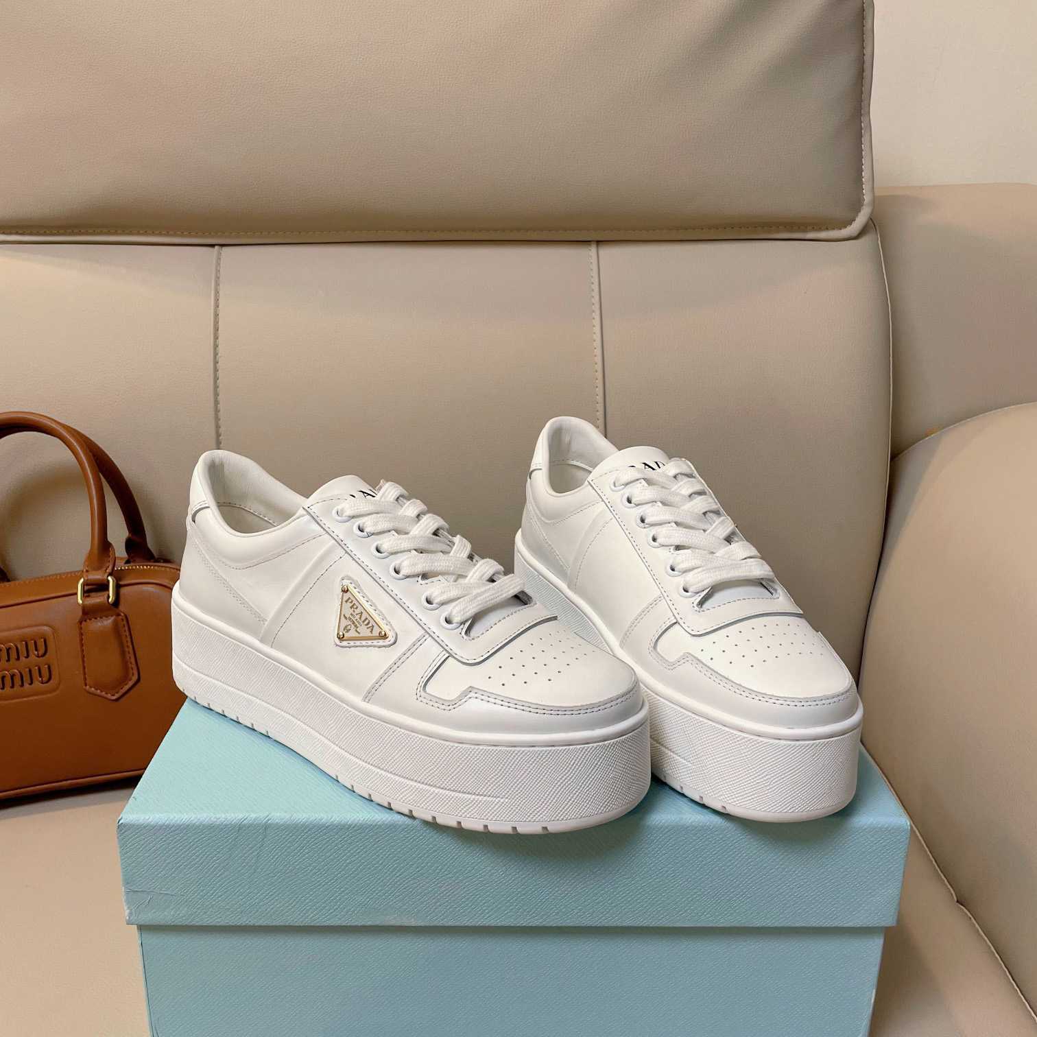 Prada Downtown Bold Leather Sneakers - PerfectKickZ