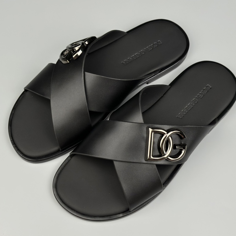 Dolce & Gabbana Logo-plaque Cross-over Leather Sandals - PerfectKickZ