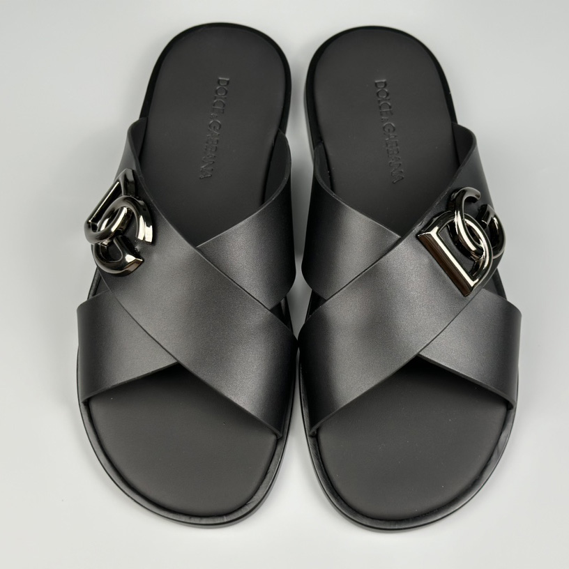 Dolce & Gabbana Logo-plaque Cross-over Leather Sandals - PerfectKickZ