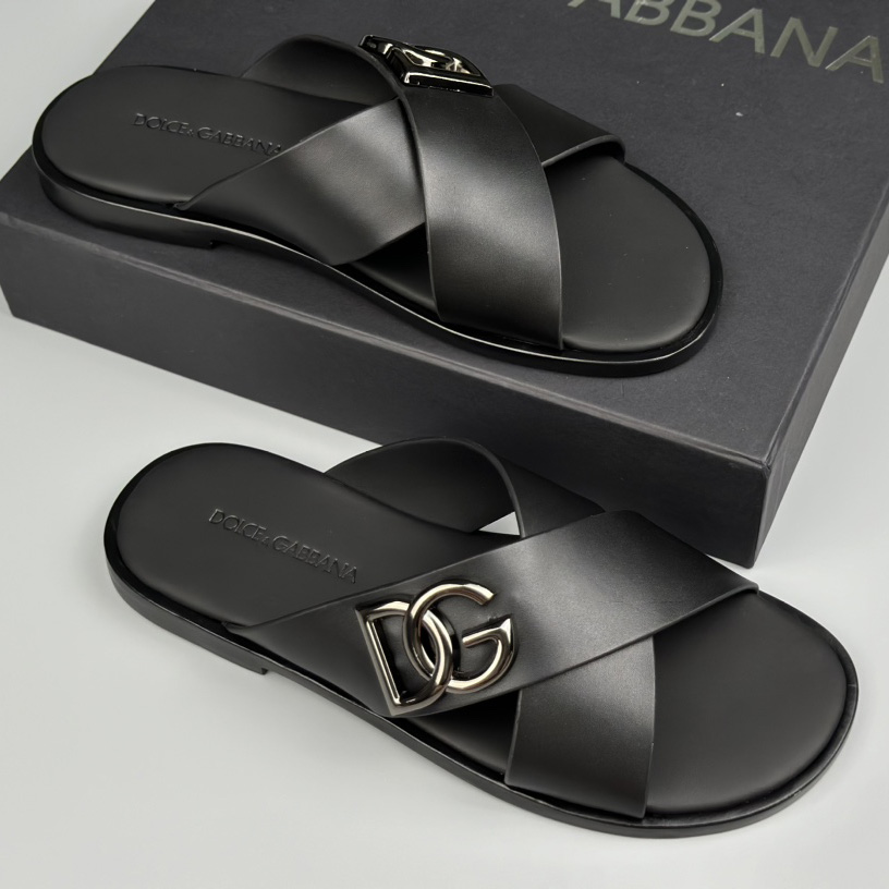 Dolce & Gabbana Logo-plaque Cross-over Leather Sandals - PerfectKickZ
