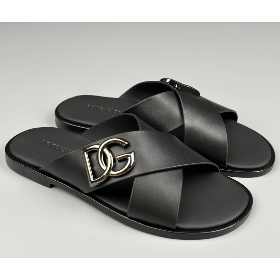 Dolce & Gabbana Logo-plaque Cross-over Leather Sandals - PerfectKickZ