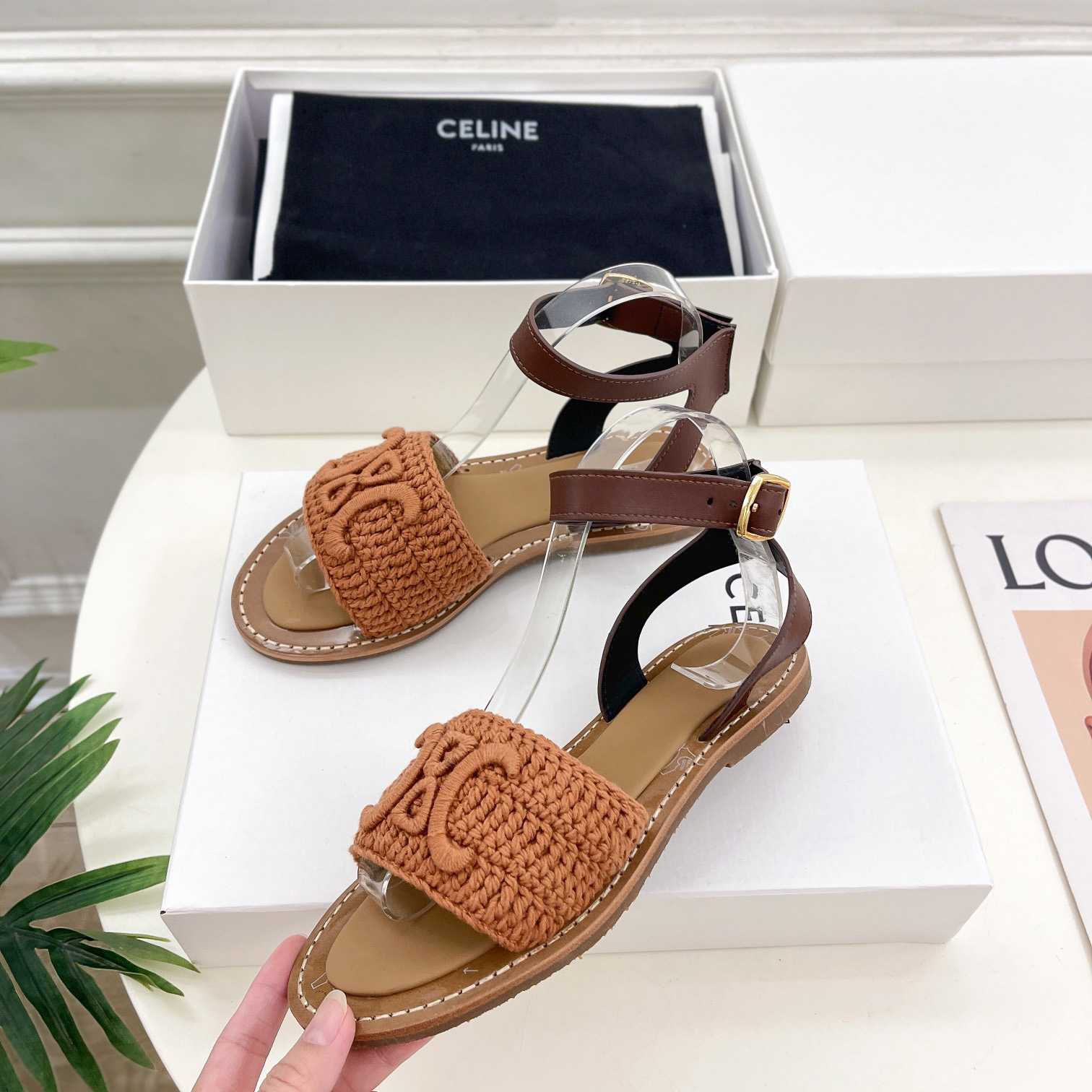 Celine Lympia Sandal In Triomphe Maccrame Cotton & Calfskin - 