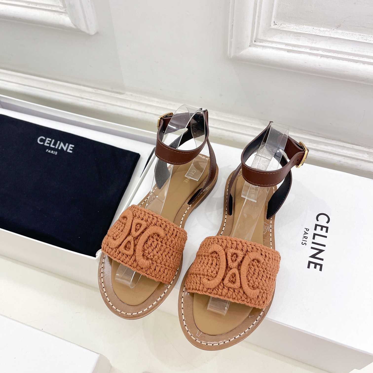 Celine Lympia Sandal In Triomphe Maccrame Cotton & Calfskin - PerfectKickZ