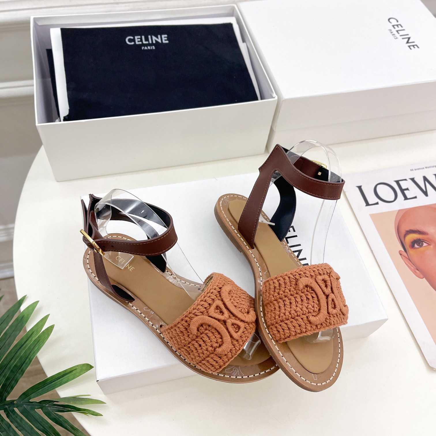 Celine Lympia Sandal In Triomphe Maccrame Cotton & Calfskin - PerfectKickZ