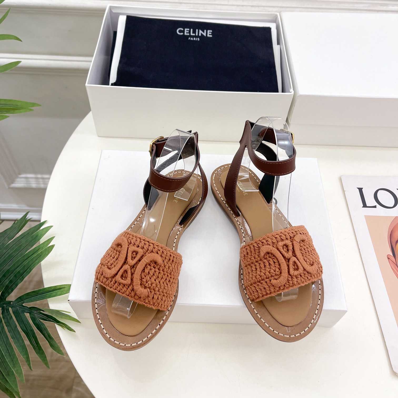 Celine Lympia Sandal In Triomphe Maccrame Cotton & Calfskin - PerfectKickZ
