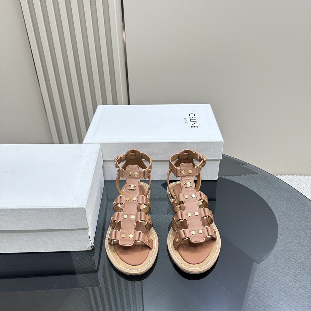 Celine Lympia Gladiator Sandal In Calfskin Tan - PerfectKickZ