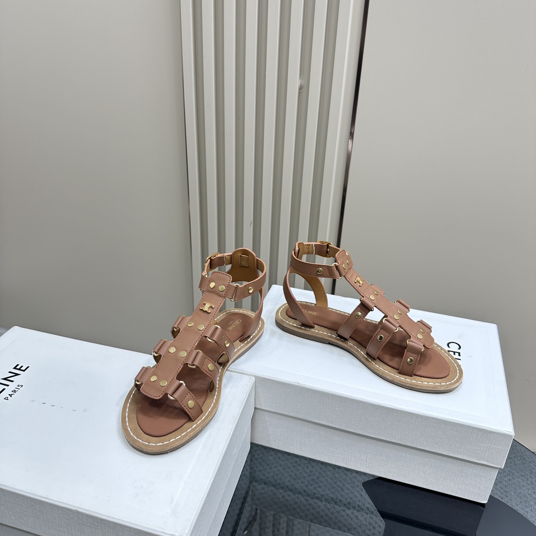 Celine Lympia Gladiator Sandal In Calfskin Tan - PerfectKickZ